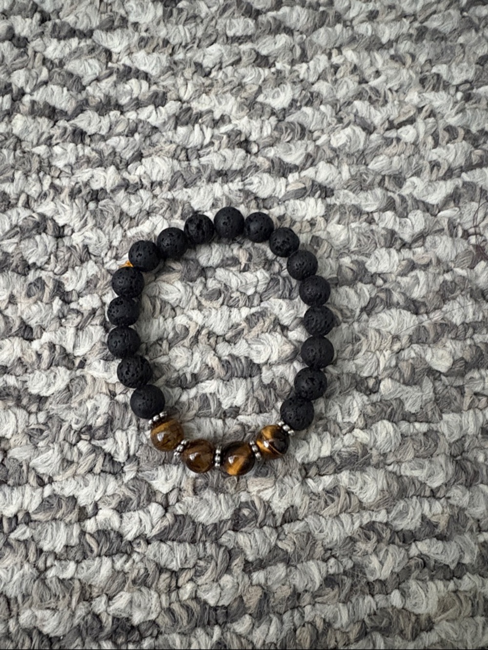 Men's Black Lava Bead Bracelet with Tiger Eye Accents